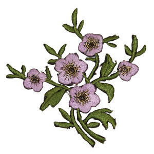 Blossom Flower Bouquet Patch Garden Purple Plant Embroidered Iron On Applique